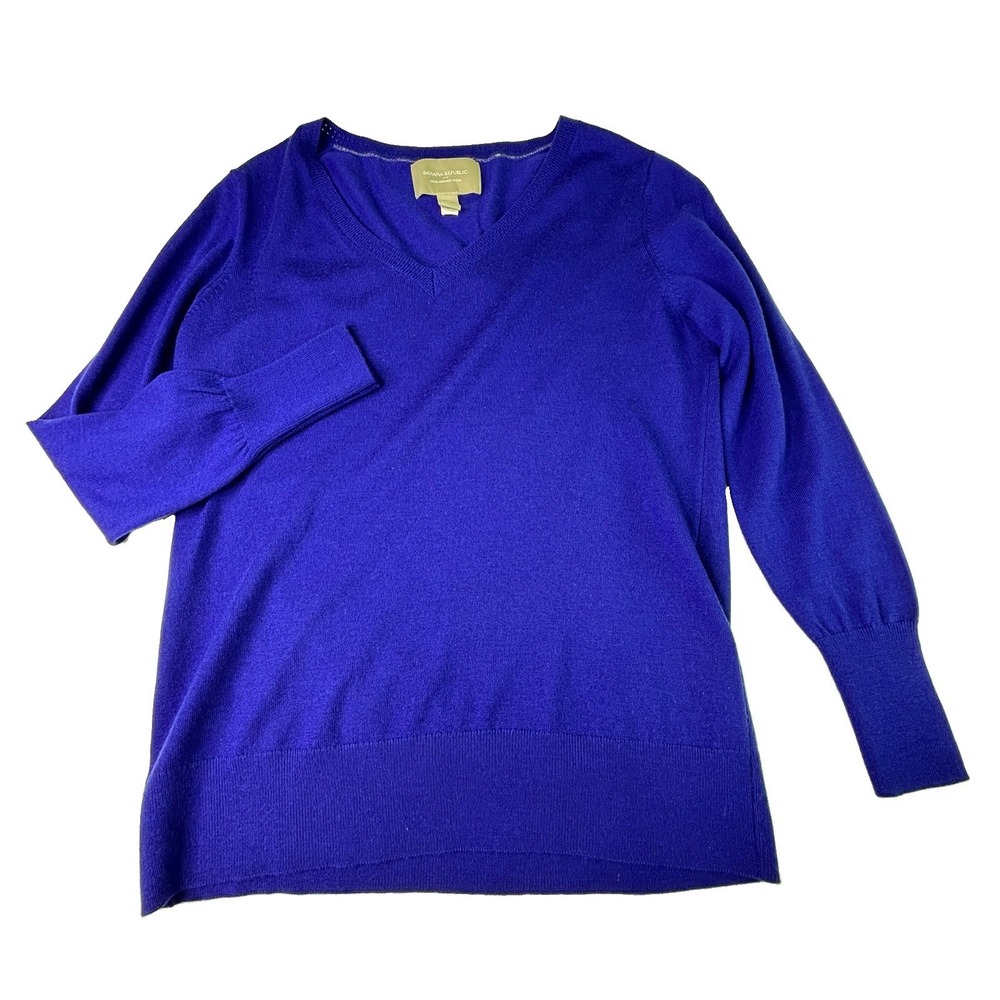 Banana Republic Womens XL Blue Merino Wool V Neck Pullover Knit Sweater A20-871